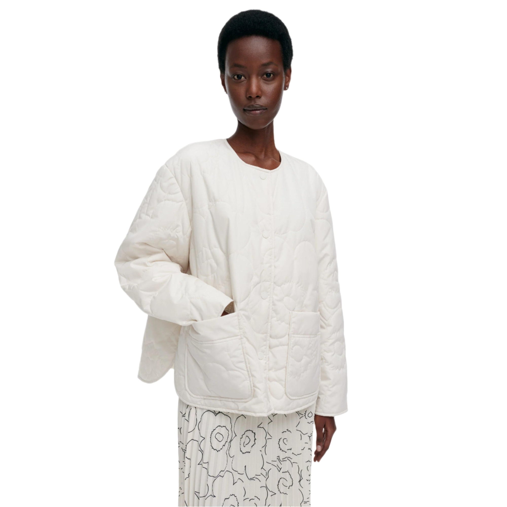 Marimekko Kapseli Piirto Unikko Lightweight Padded Coat in White Eleish Van Breems Home
