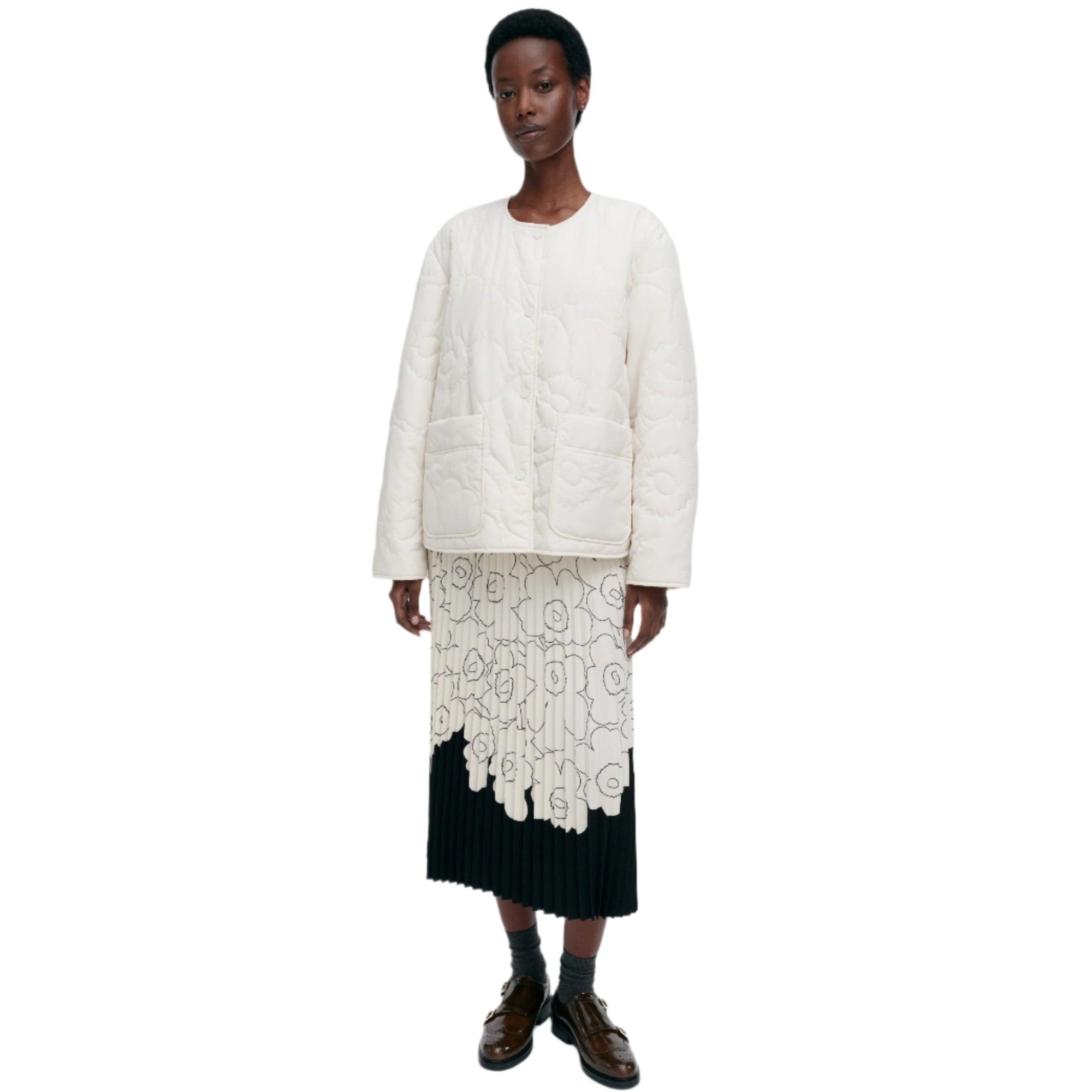 Marimekko Kapseli Piirto Unikko Lightweight Padded Coat in White Eleish Van Breems Home