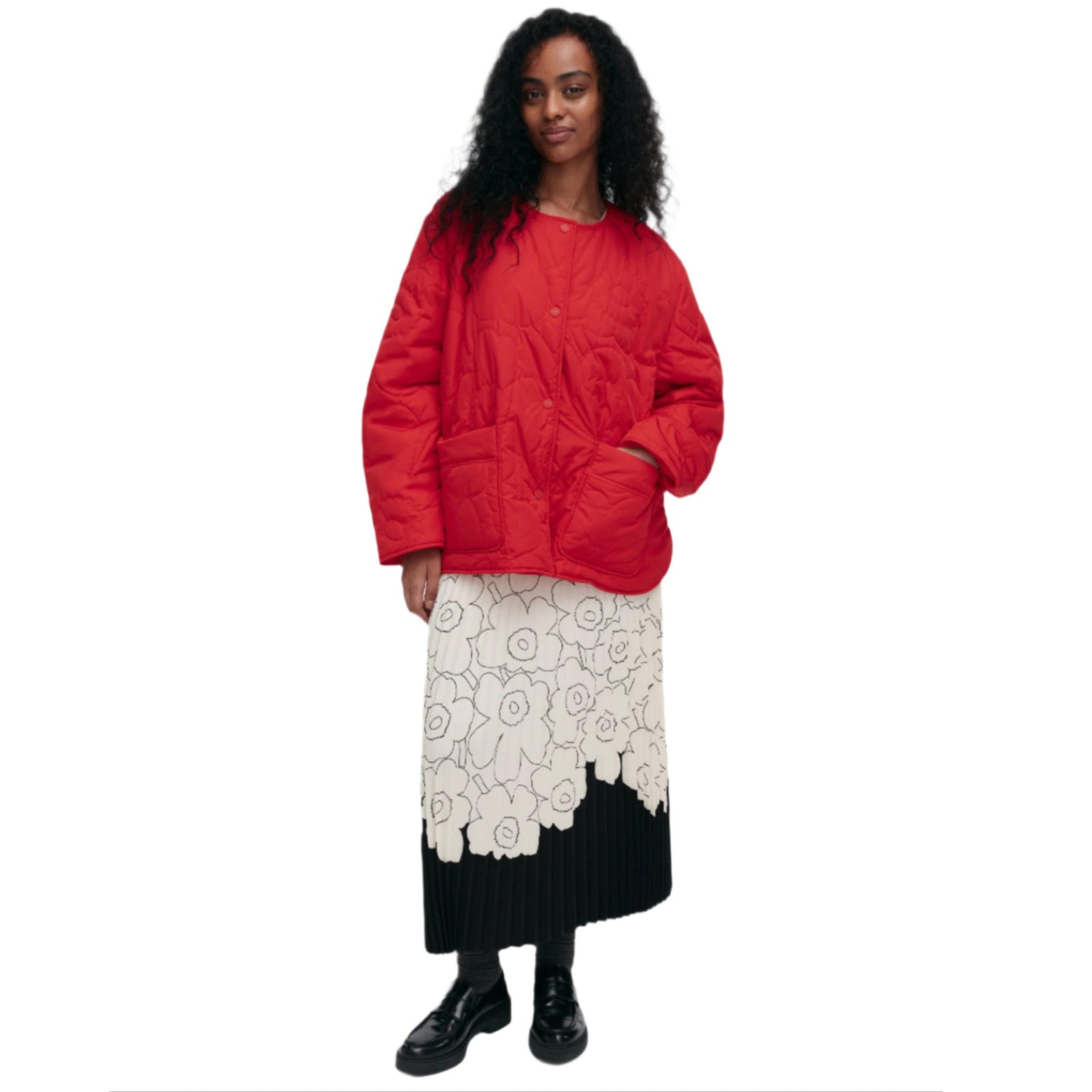 Marimekko Kapseli Piirto Unikko Lightweight Padded Coat in Red Eleish Van Breems Home