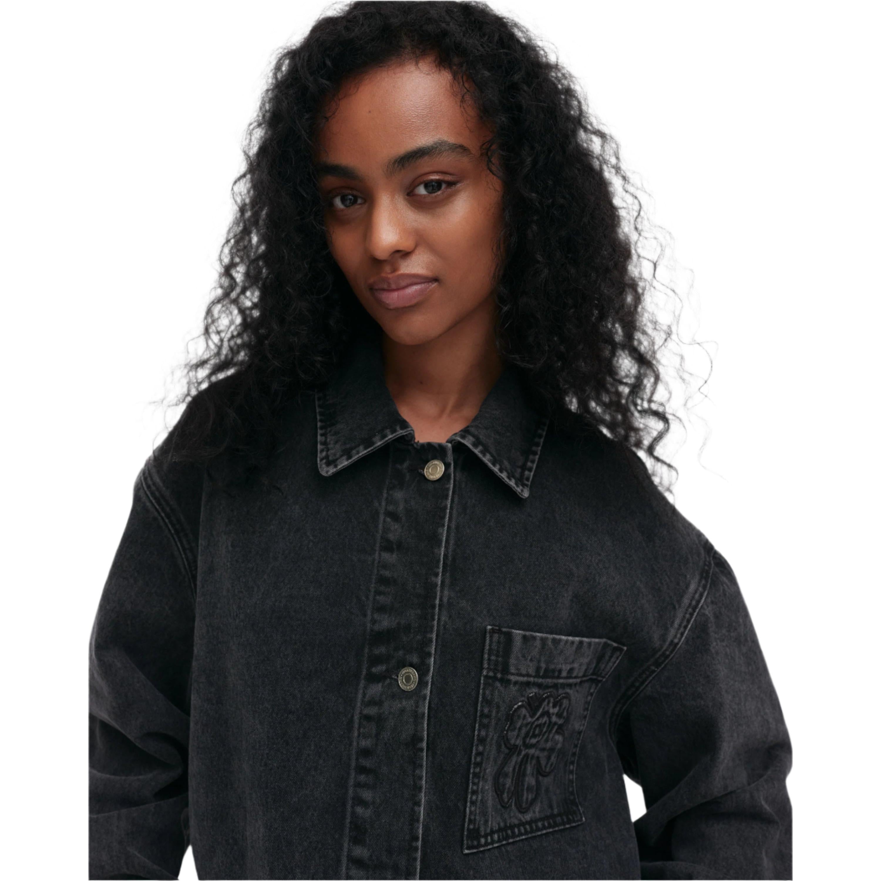 Marimekko Maridenim Poweri Unikko Black Denim Jacket - Eleish Van