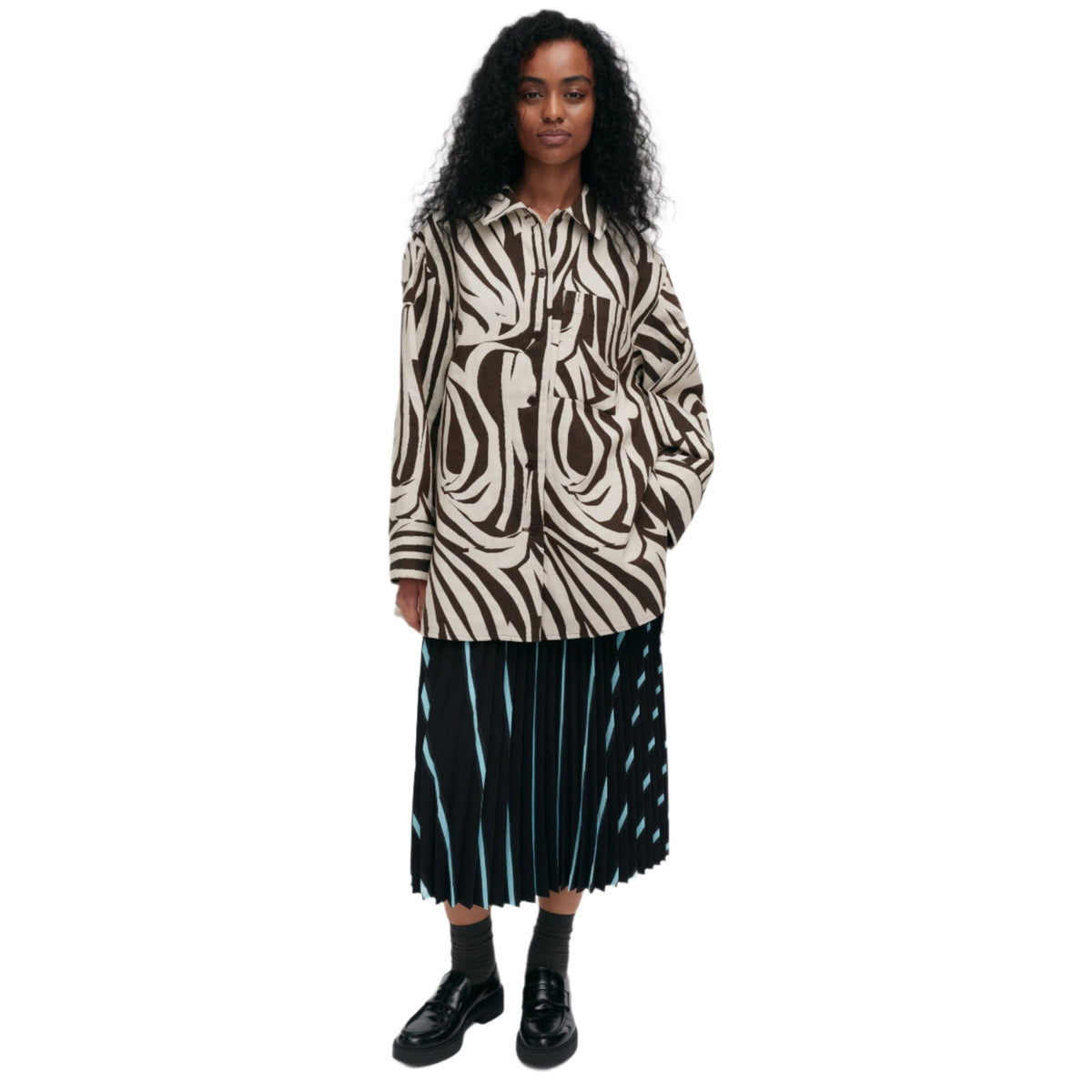 Marimekko Rakenne Jokuraita Blouse in Dark Brown and Beige Eleish Van Breems Home