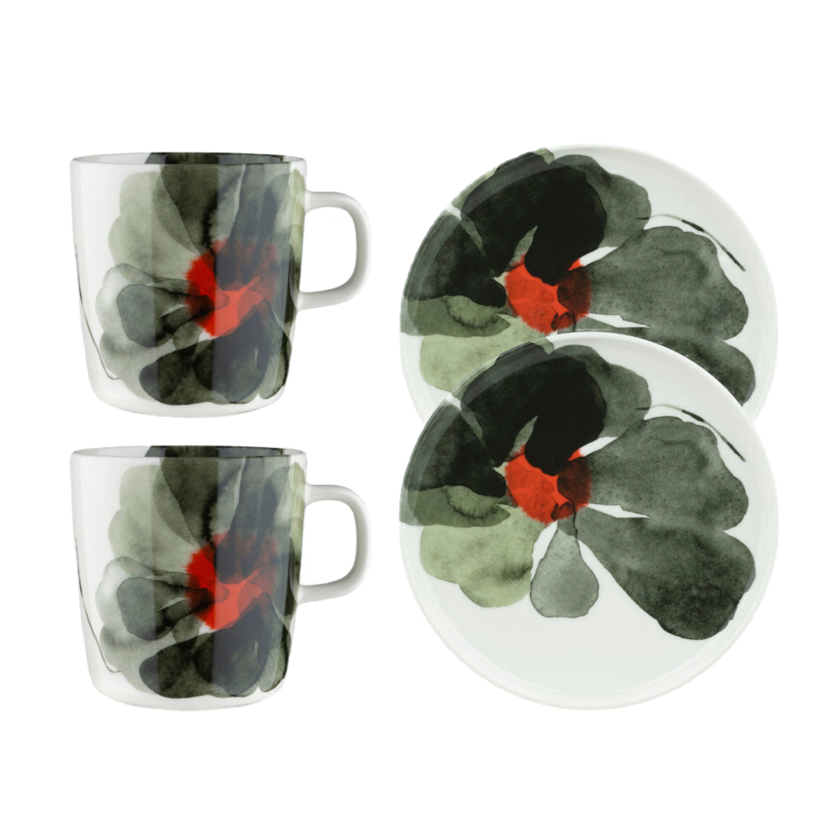 Marimekko Oiva / Valssi Breakfast Set Forest Green and Tomato Red Eleish Van Breems Home