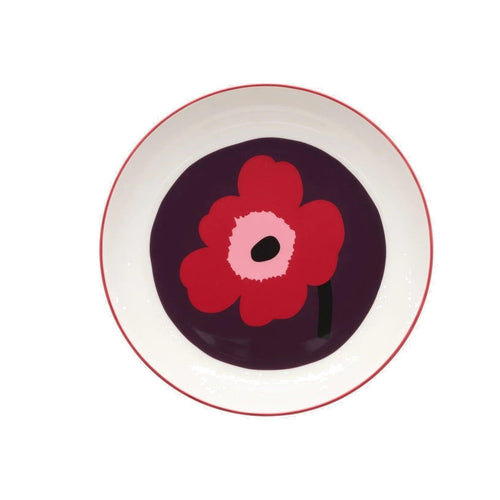 Marimekko Oiva / Unikko Deep Plate Plum, Cranberry and Pink