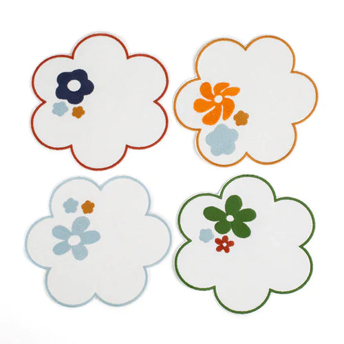 Floral Embroidered Linen Coasters Set of 4