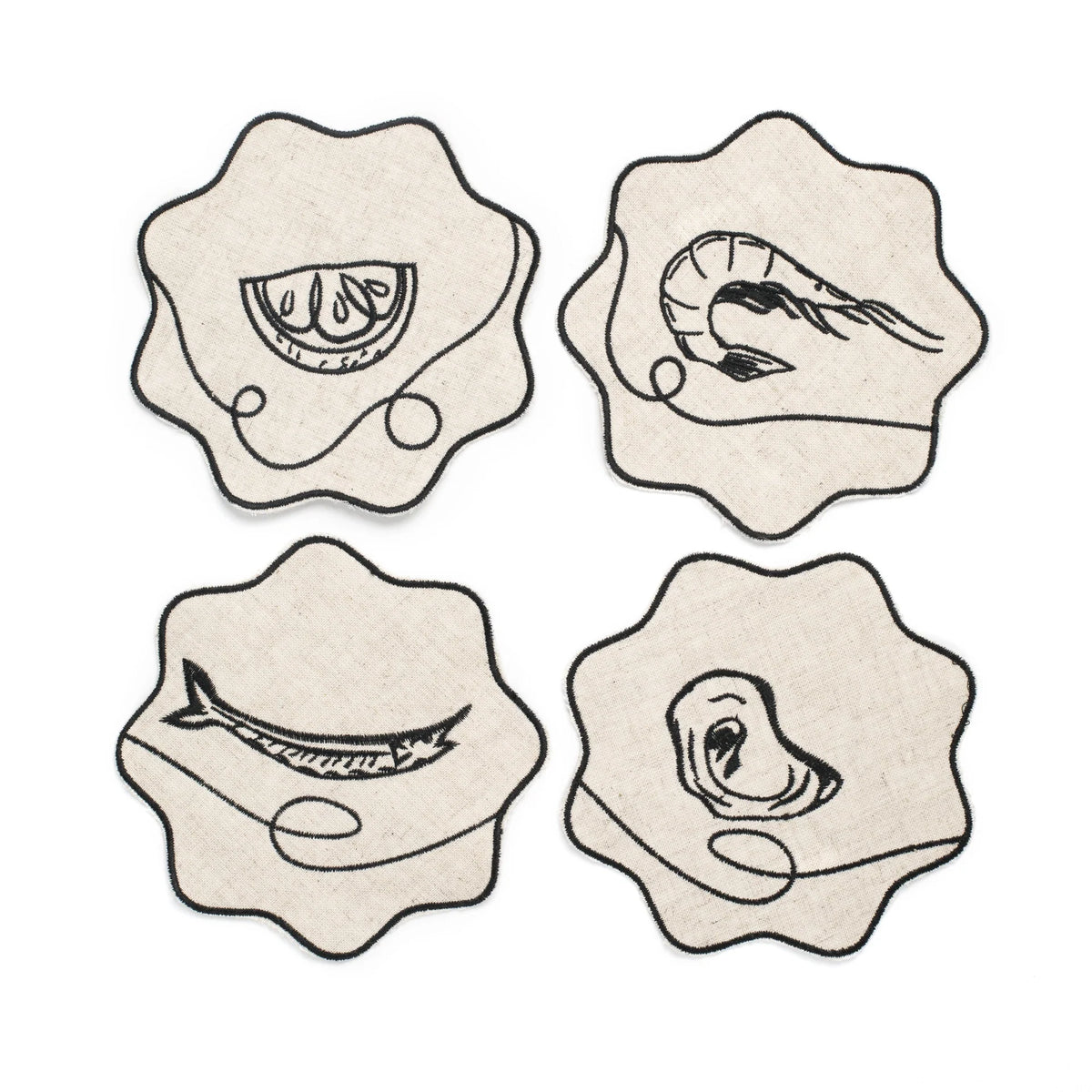Line Drawing Embroidered Linen Coasters (Set of 4) Eleish Van Breems Home