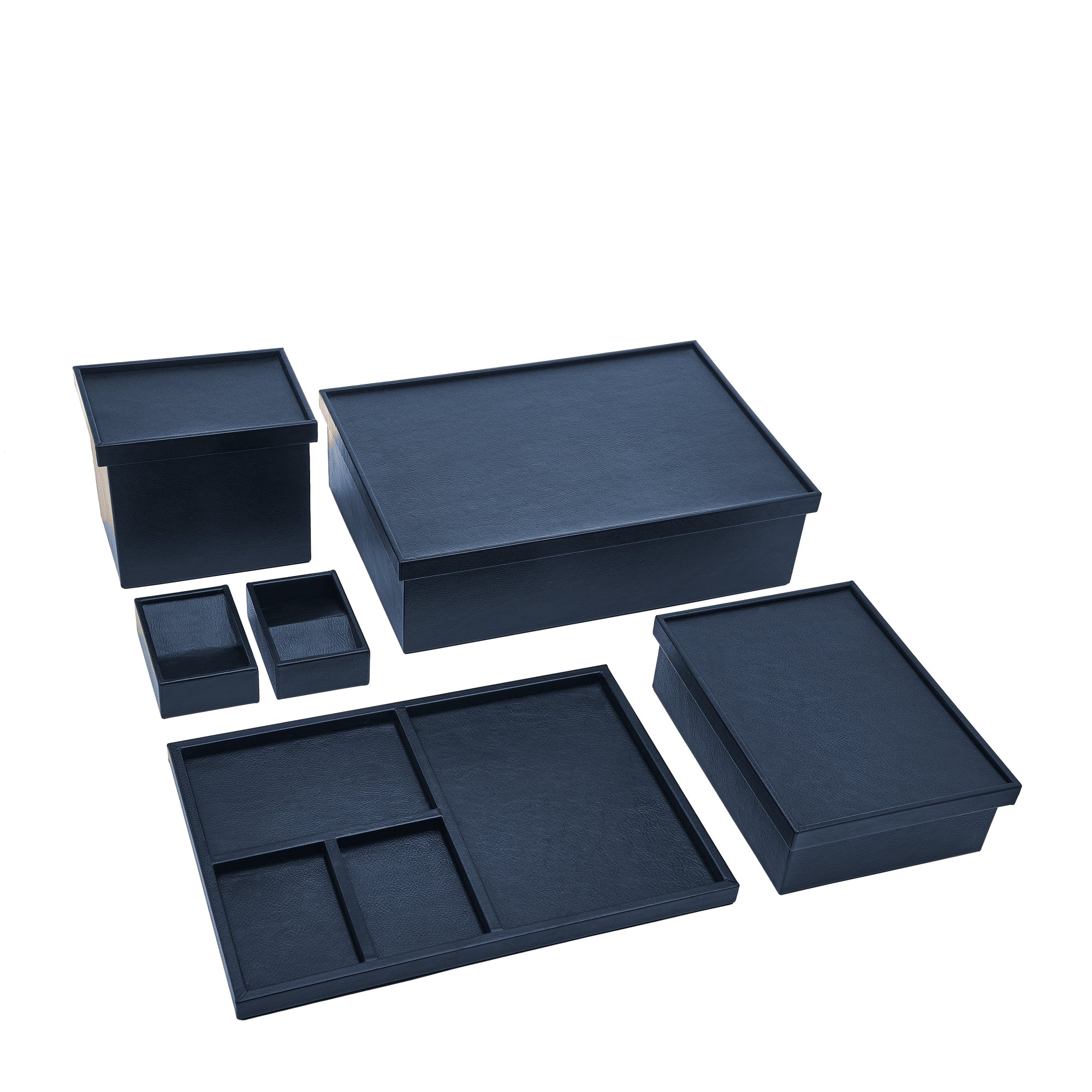 Leather Keepsake Boxes Set Of 6, Blu Oltremare Eleish Van Breems Home