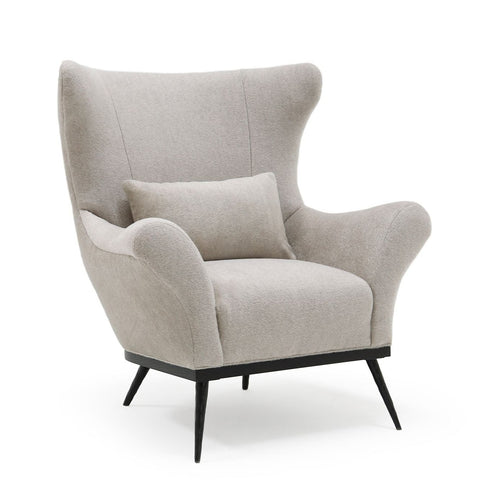 Verellen Paola Club Wing Chair Walnut in Fabric Stonewash Linen Natural