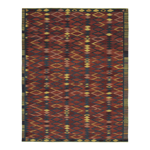 Scandinavian Geometric Rug With Red & Blue