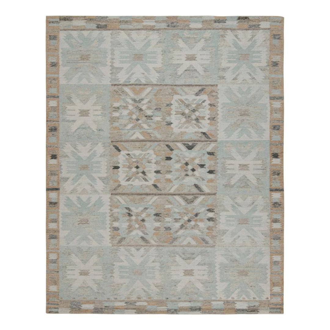 Outdoor Scandinavian Rug With Blue Geometric Patterns Rug 8'1" X 10' Eleish Van Breems Home
