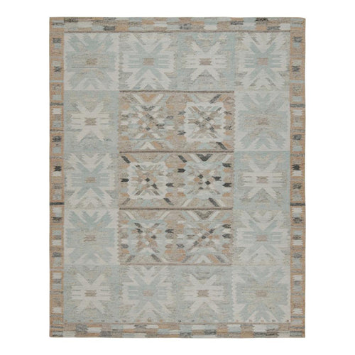 Outdoor Scandinavian Rug With Blue Geometric Patterns