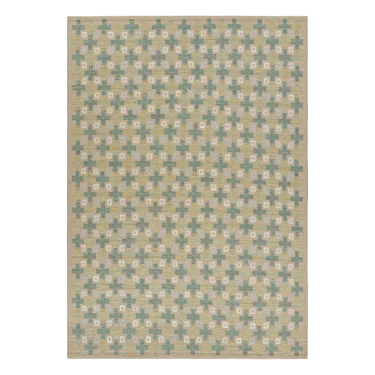 Scandinavian Geometric Rug In Beige With Gold And Blue 10'2" X 13'11" Eleish Van Breems Home