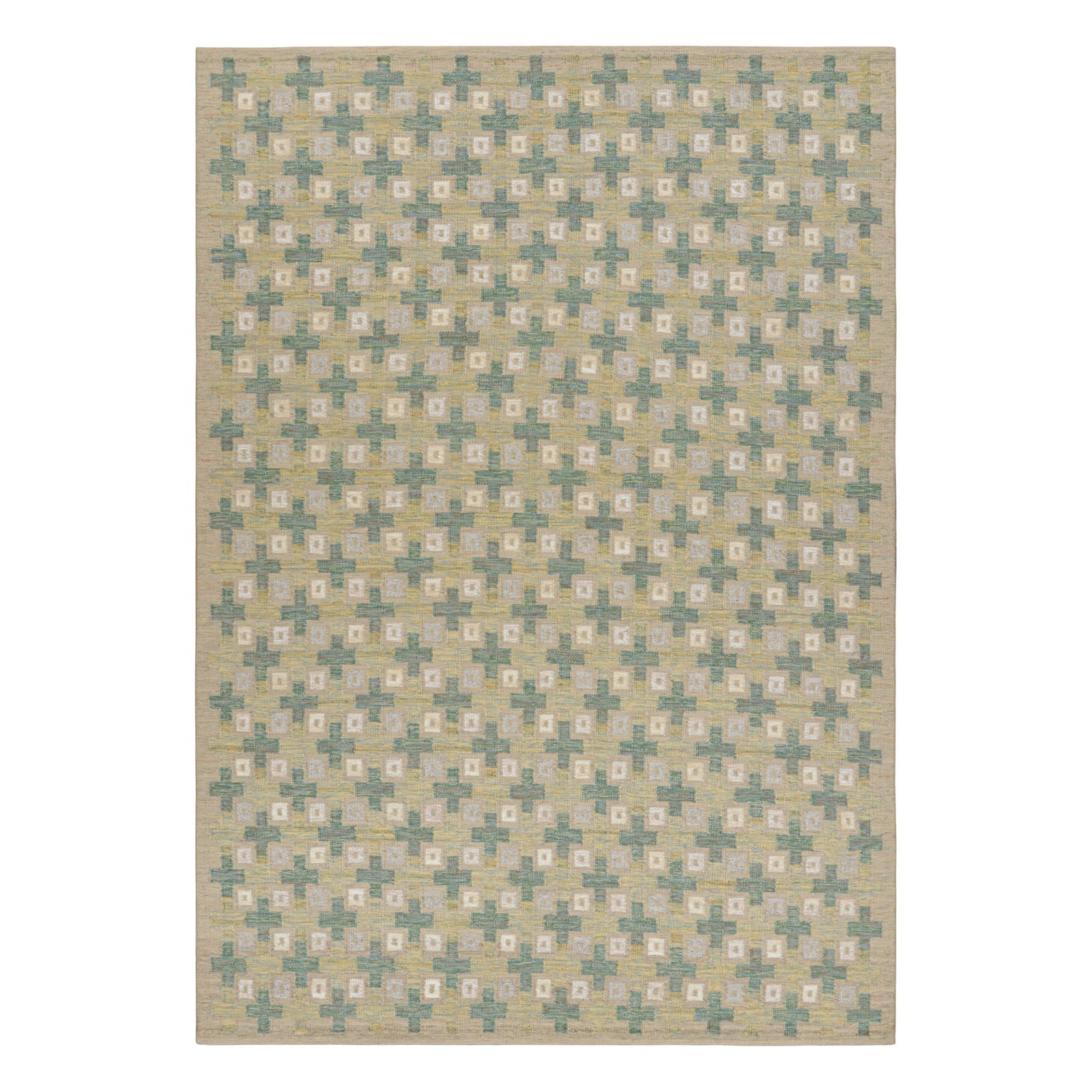 Scandinavian Geometric Rug In Beige With Gold And Blue 10'2" X 13'11" Eleish Van Breems Home
