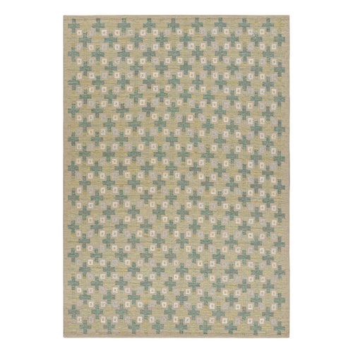Scandinavian Geometric Rug In Beige With Gold & Blue