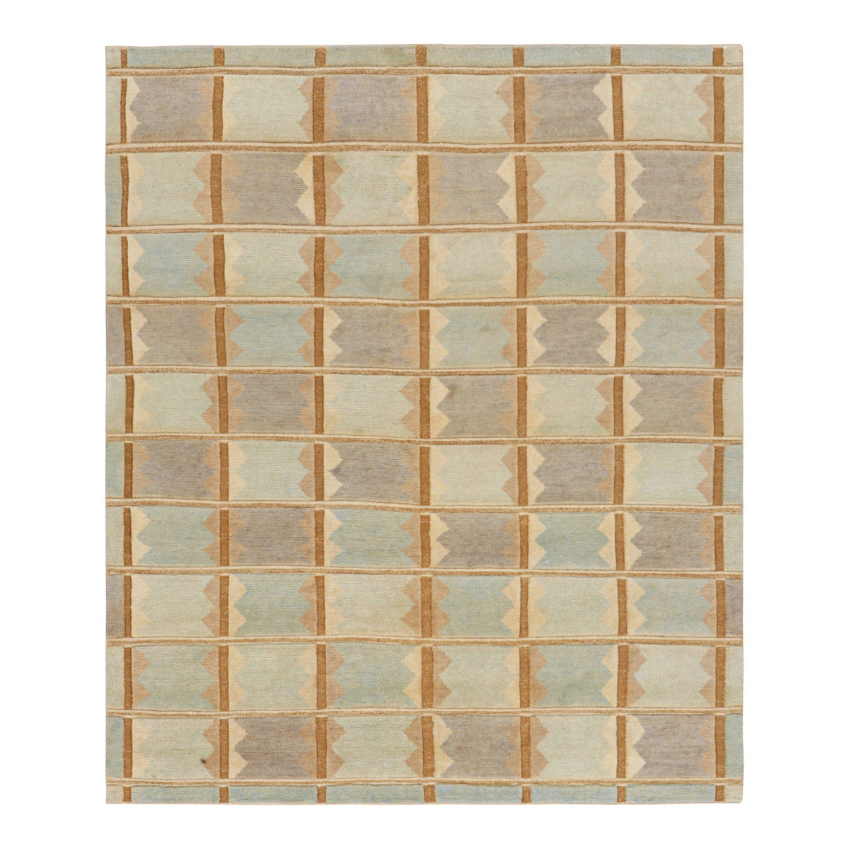 Scandinavian Geometric Rug In Blue, Beige-brown &amp; Cream Rug 8&#39;2&quot; X 9&#39;8&quot; Eleish Van Breems Home