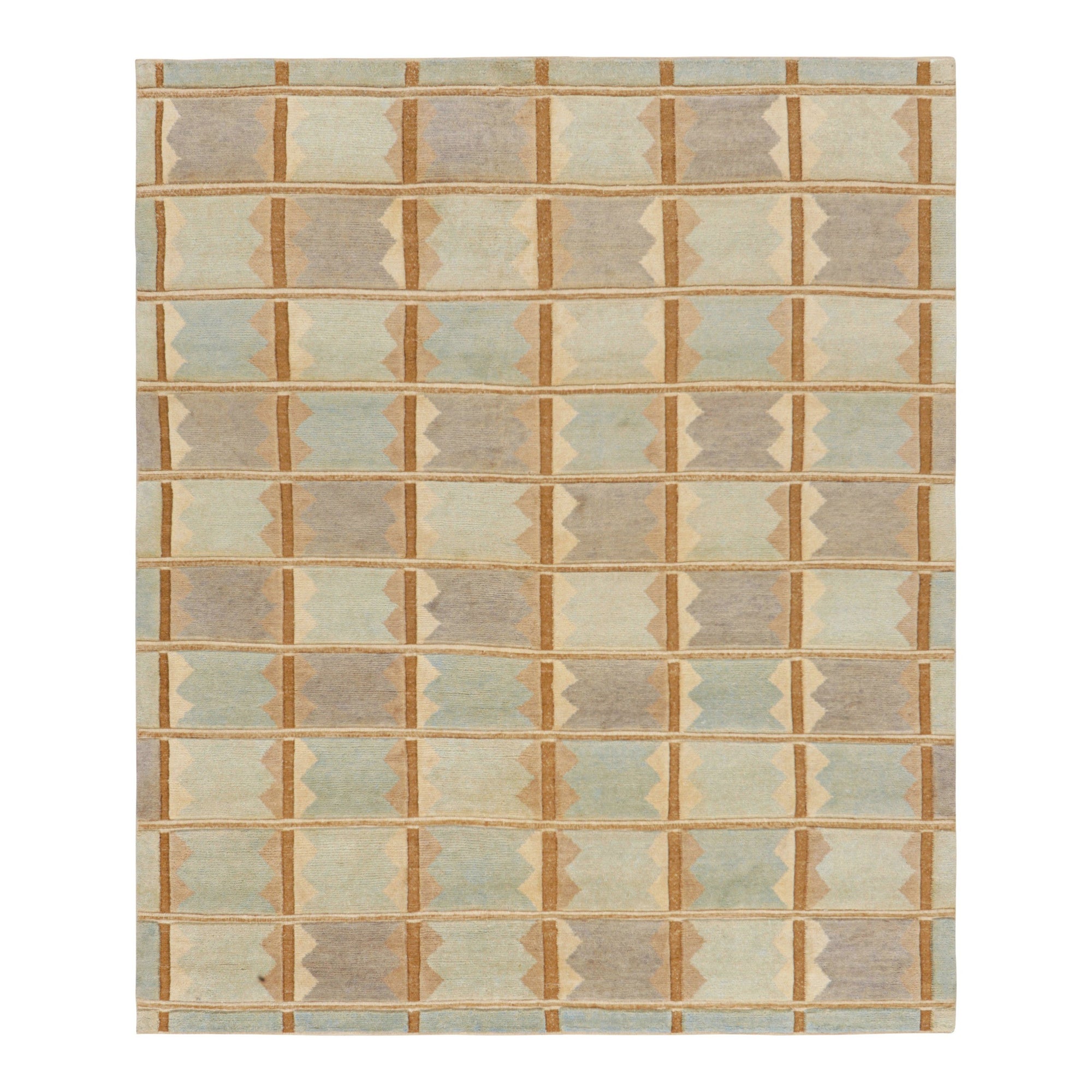 Scandinavian Geometric Rug In Blue, Beige-brown & Cream Rug 8'2" X 9'8" Eleish Van Breems Home