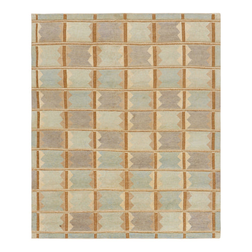 Scandinavian Geometric Rug In Blue, Beige-Brown & Cream
