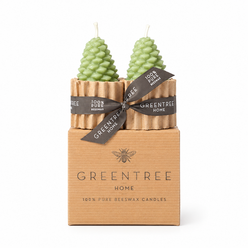 Small Green Holiday Pine Cone Candles