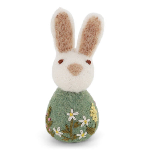Small Bunny with Flower Embroidery, Green
