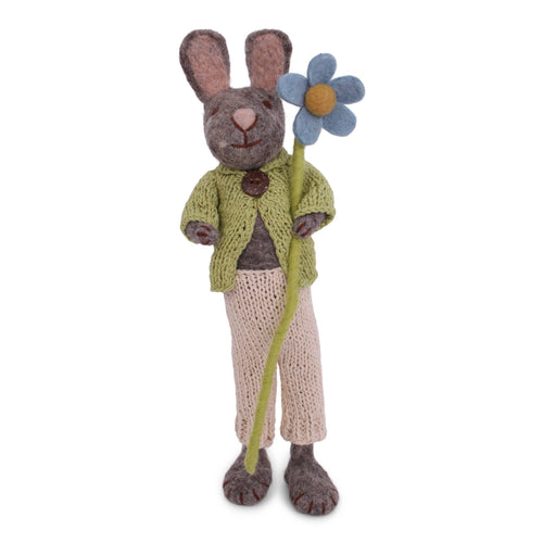 Big Grey Bunny With Jacket, Pants & Blue Anemone