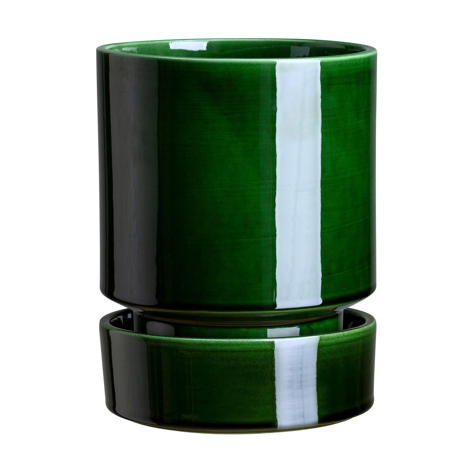 Bergs Potter Hoff Glazed Emerald Green Pot and Saucer Eleish Van Breems Home