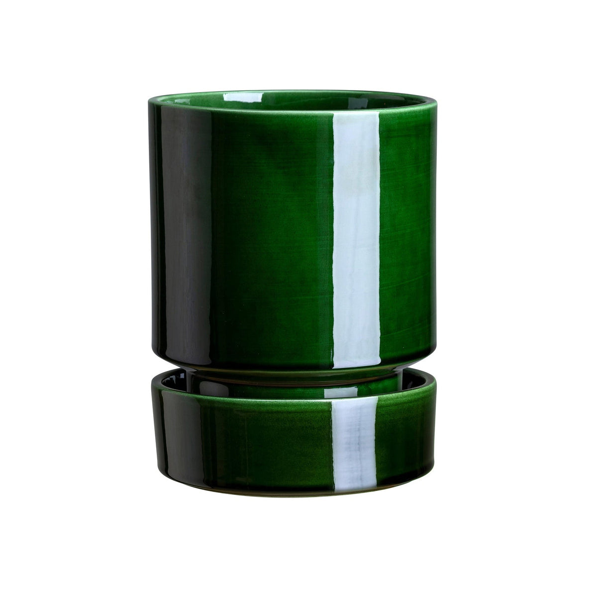 Bergs Potter Hoff Glazed Emerald Green Pot and Saucer Eleish Van Breems Home
