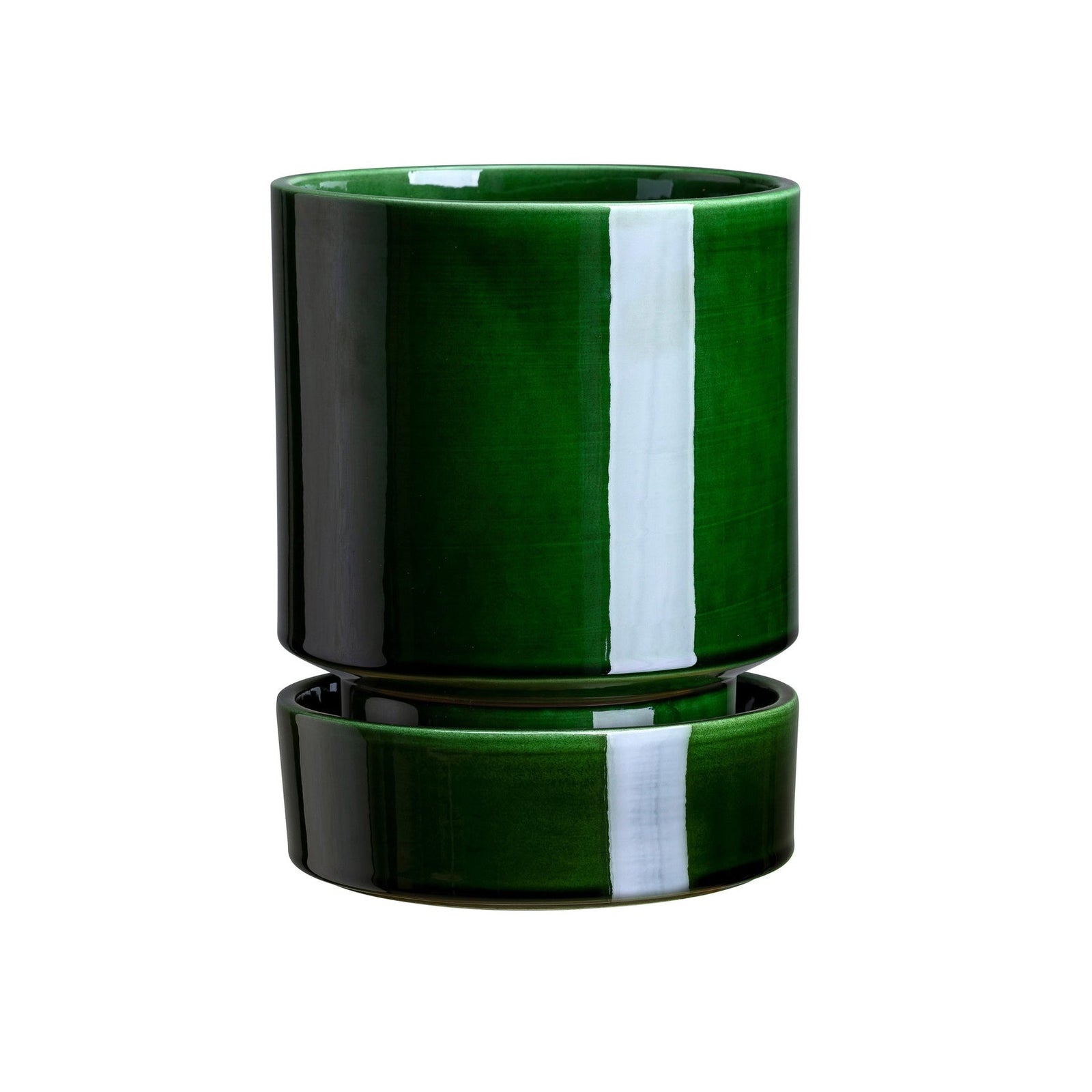 Bergs Potter Hoff Glazed Emerald Green Pot and Saucer Eleish Van Breems Home