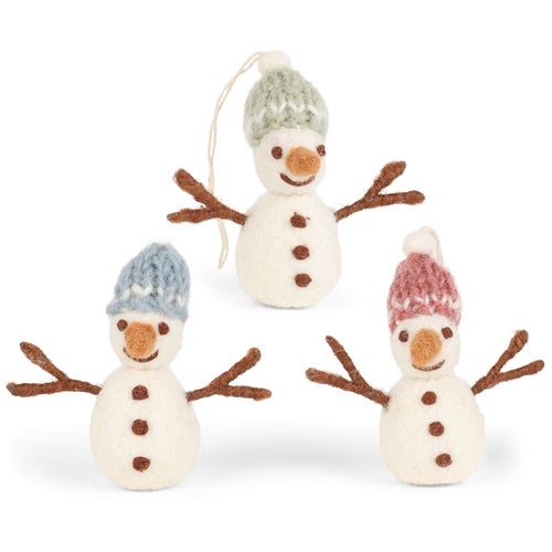Snowmen Ornaments with Colorful Hats, Set of 3