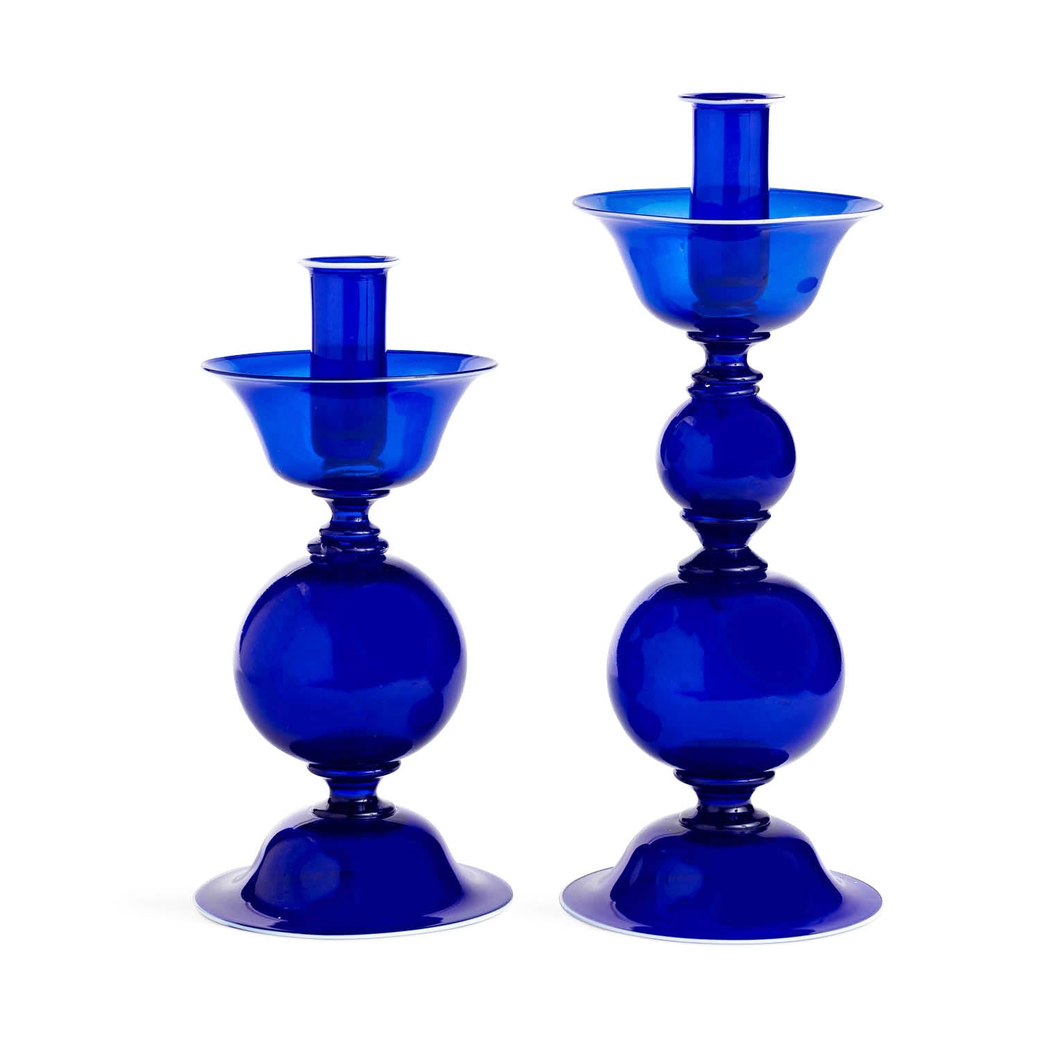 Elegante Tall Candlestick In Cobalt Blue With White Rim Eleish Van Breems Home