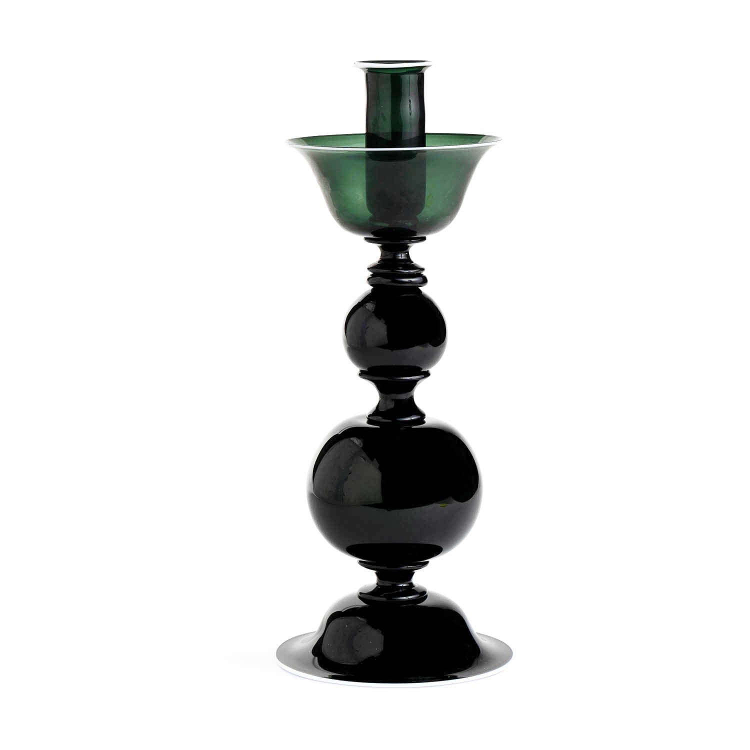 Elegante Tall Candlestick in Forest Green With White Rim Eleish Van Breems Home