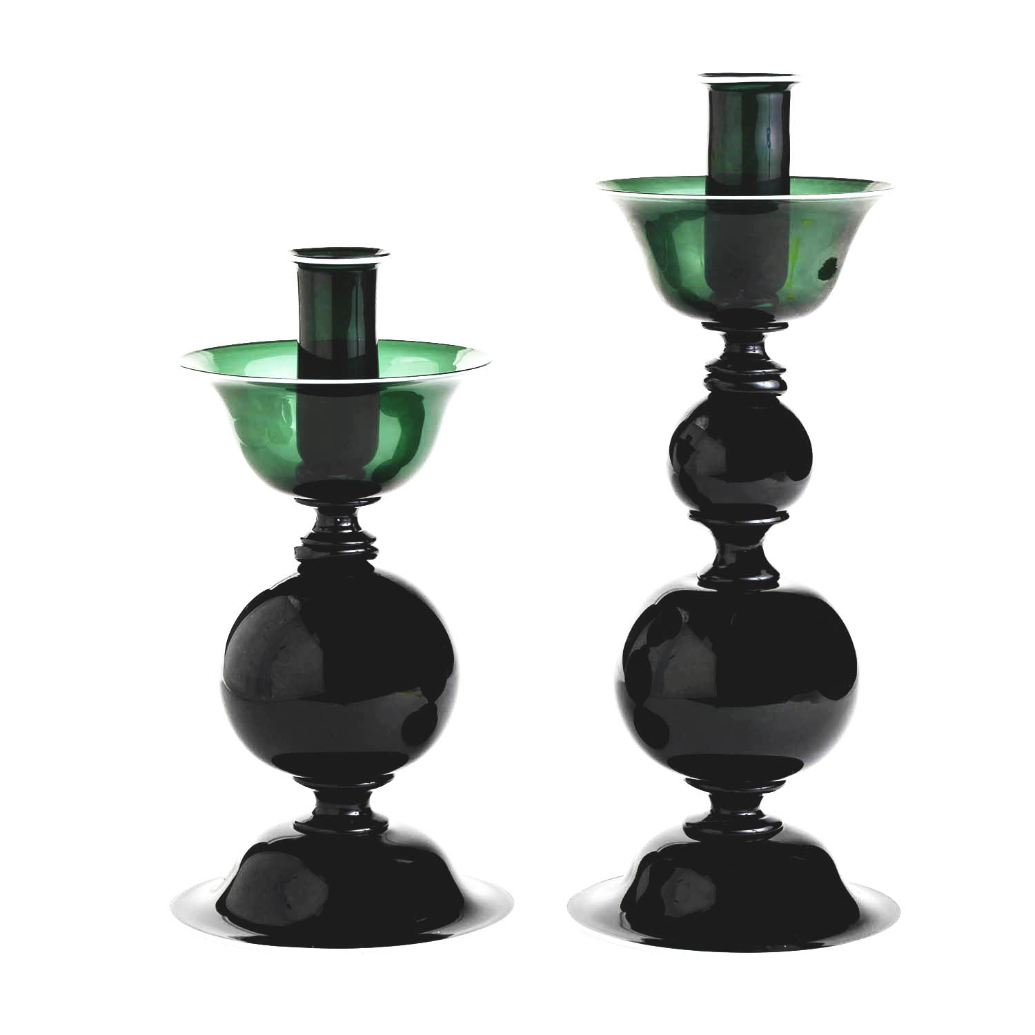 Elegante Tall Candlestick in Forest Green With White Rim Eleish Van Breems Home