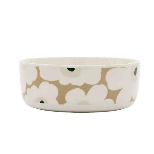 Marimekko Oiva / Unikko Serving Bowl 8" Beige, Sand and Green