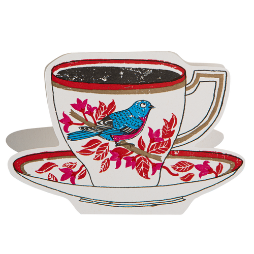 Birdy Tea Cup Cut Out Greeting Card