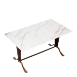 Pair of Rosa Aurora Marble, Mahogany &amp; Brass Side Tables Eleish Van Breems Home