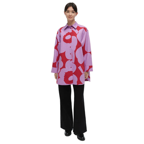 Marimekko Heitto Unikko Cotton Linen Shirt Purple & Red