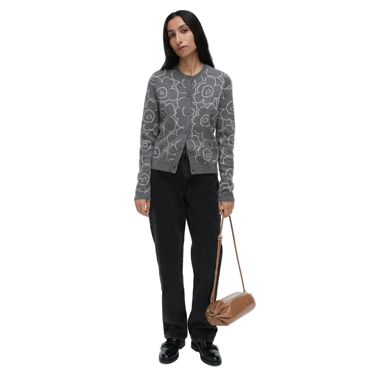 Marimekko Villi Piirto Unikko Knitted Cardigan, Grey and Off-White Eleish Van Breems Home