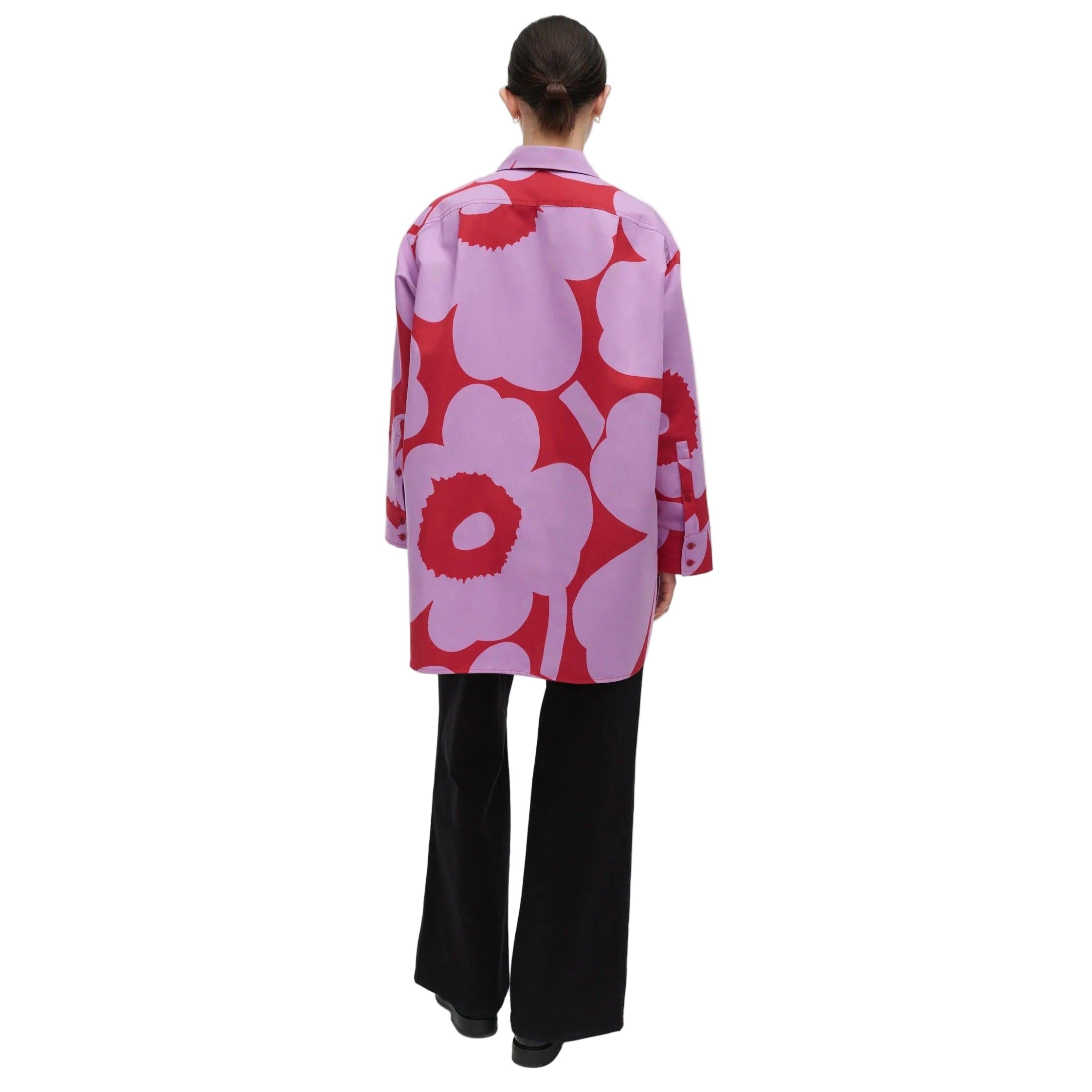 Marimekko Heitto Unikko Cotton Linen Shirt Purple & Red - Eleish