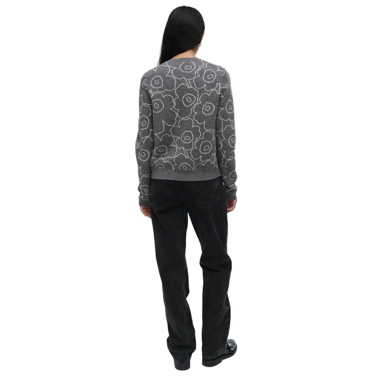 Marimekko Villi Piirto Unikko Knitted Cardigan, Grey and Off-White Eleish Van Breems Home