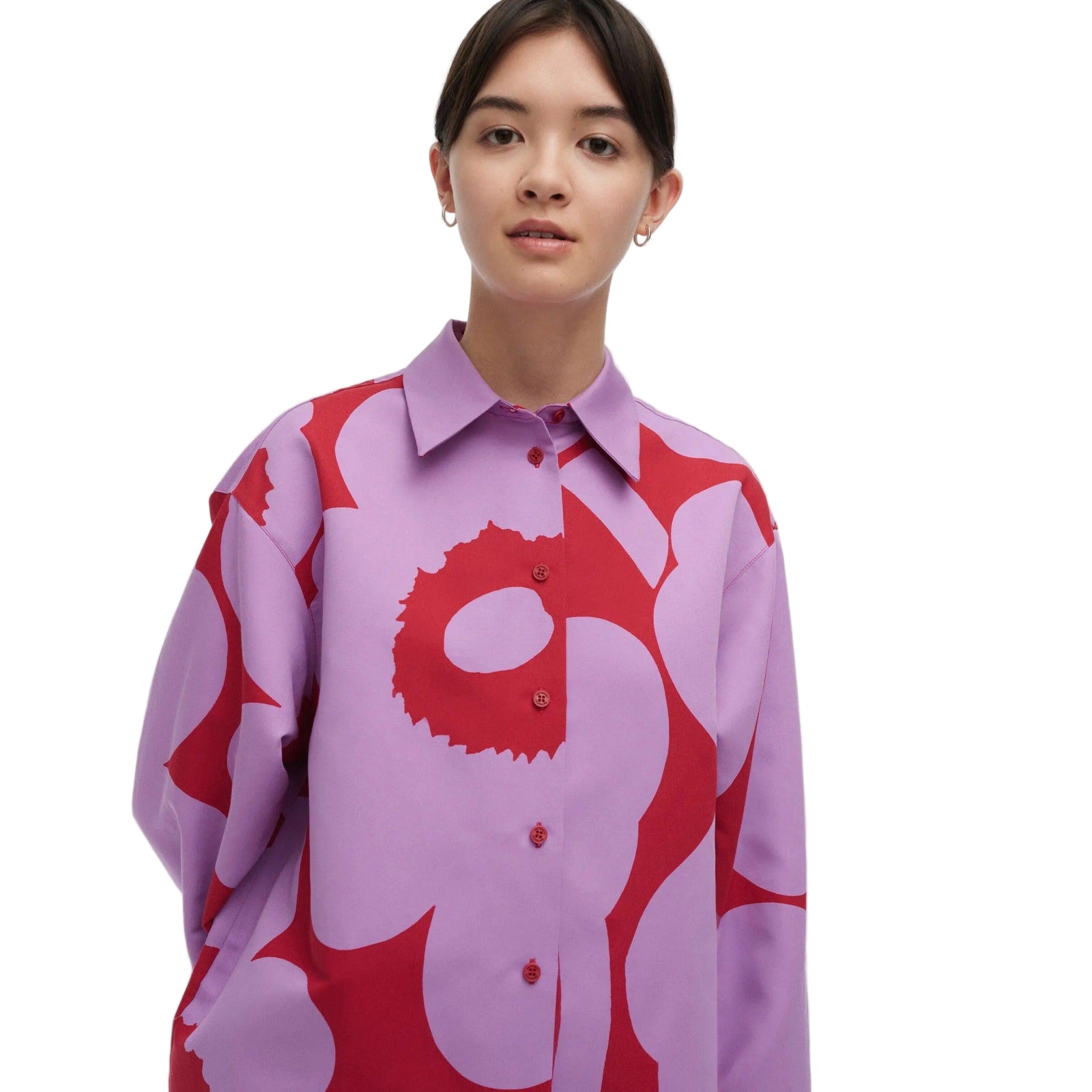 Marimekko Heitto Unikko Cotton Linen Shirt Purple & Red Eleish Van Breems Home