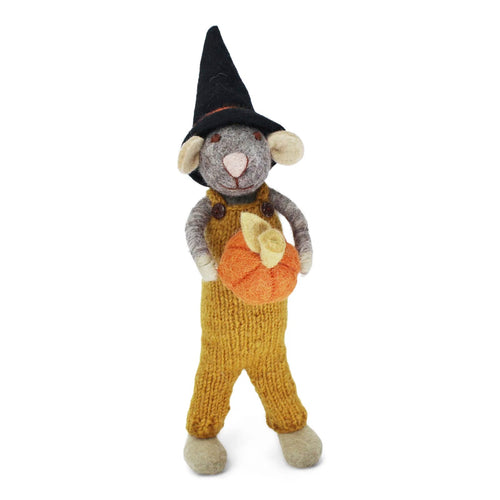 Medium Grey Boy Mouse Ornament With Pumpkin & Ochre Pants