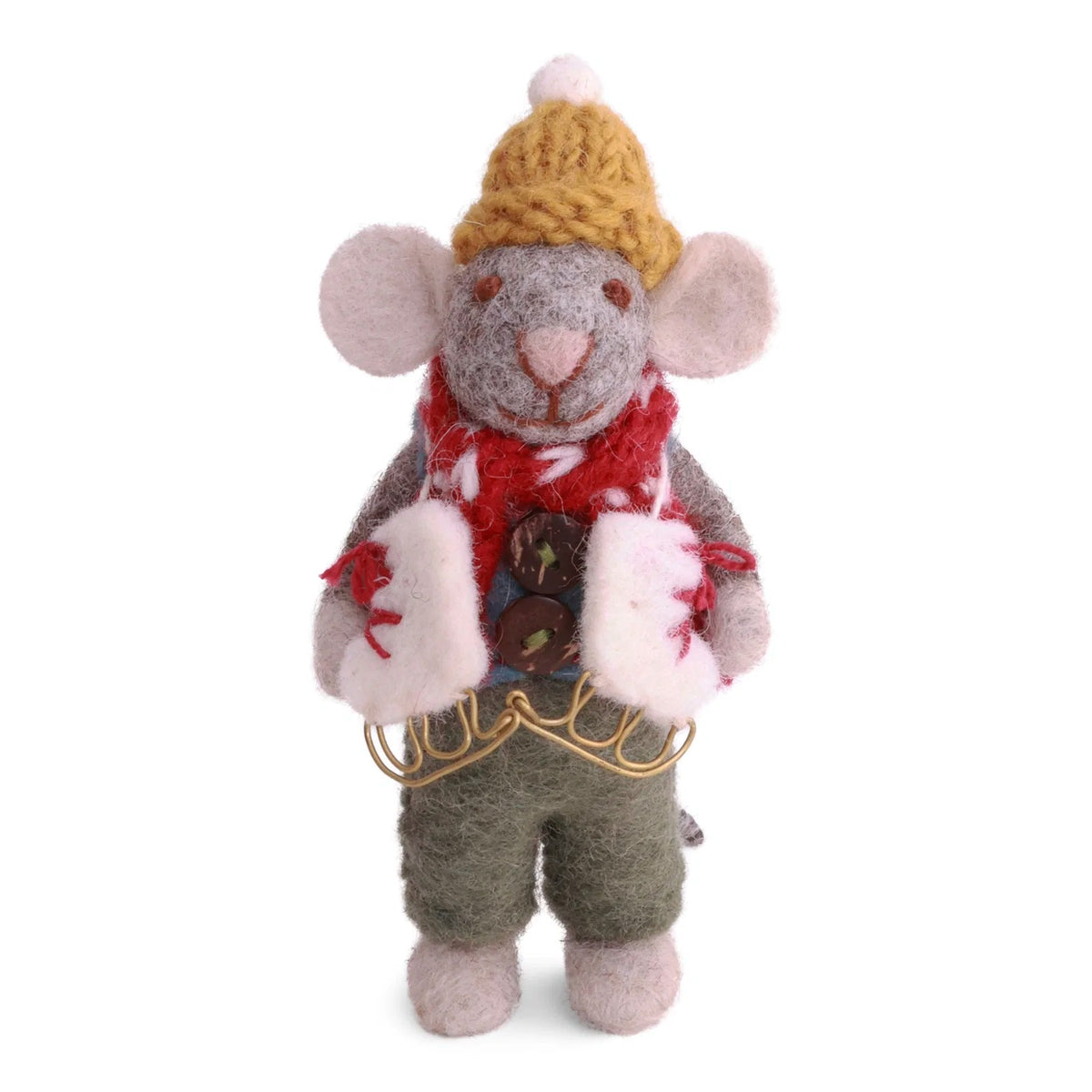 Small Grey Boy Mouse w/Waistcoat &amp; Ice Skates Eleish Van Breems Home