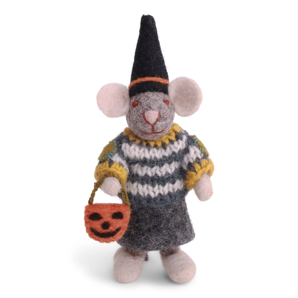 Small Grey Girly Mouse w/Halloween Basket Eleish Van Breems Home
