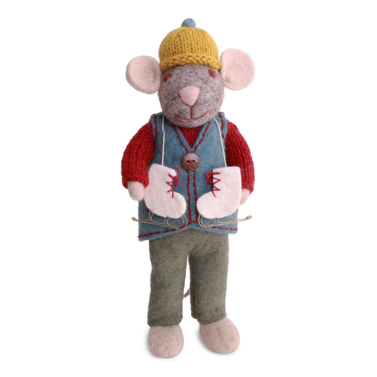 Medium Grey Boy Mouse W/Waistcoat &amp; Ice Skates Eleish Van Breems Home