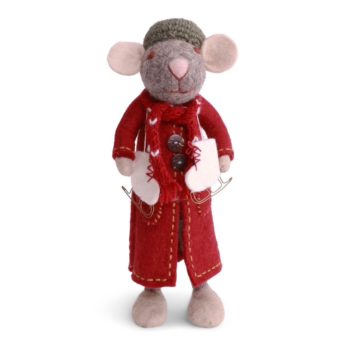 Medium Grey Girly Mouse W/Coat &amp; Ice Skates Eleish Van Breems Home