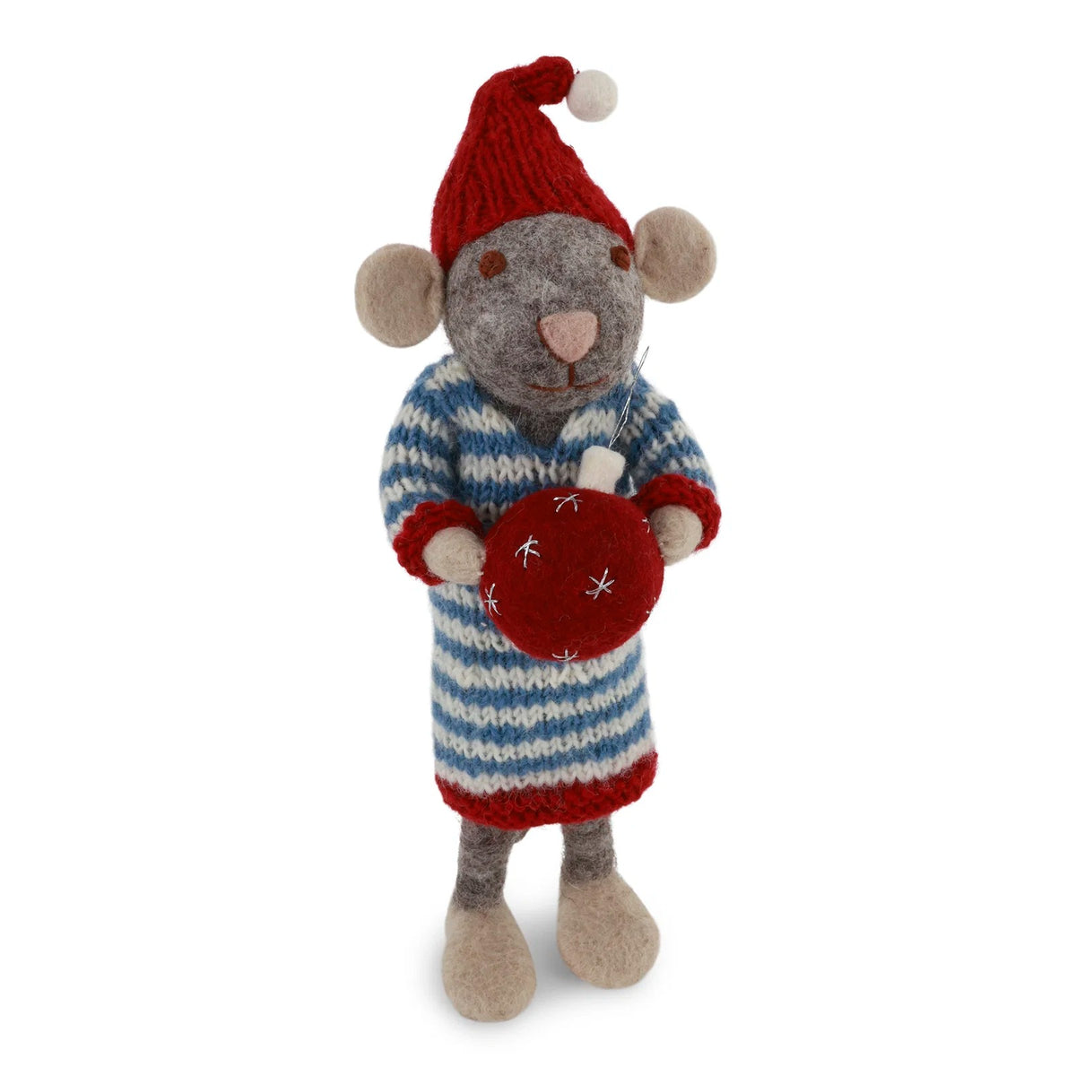 Big Grey Girly Mouse in Dress W/Chrismas Bauble Eleish Van Breems Home