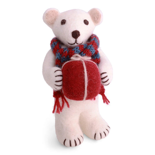 Medium White Polar Bear With Gift