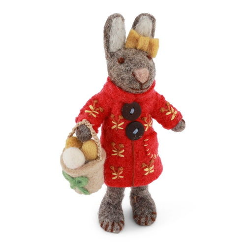 Small Grey Girl Bunny w/ Coat & Easter Basket