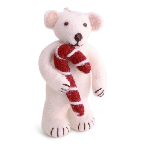 Small White Polar Bear With Candy Cane
