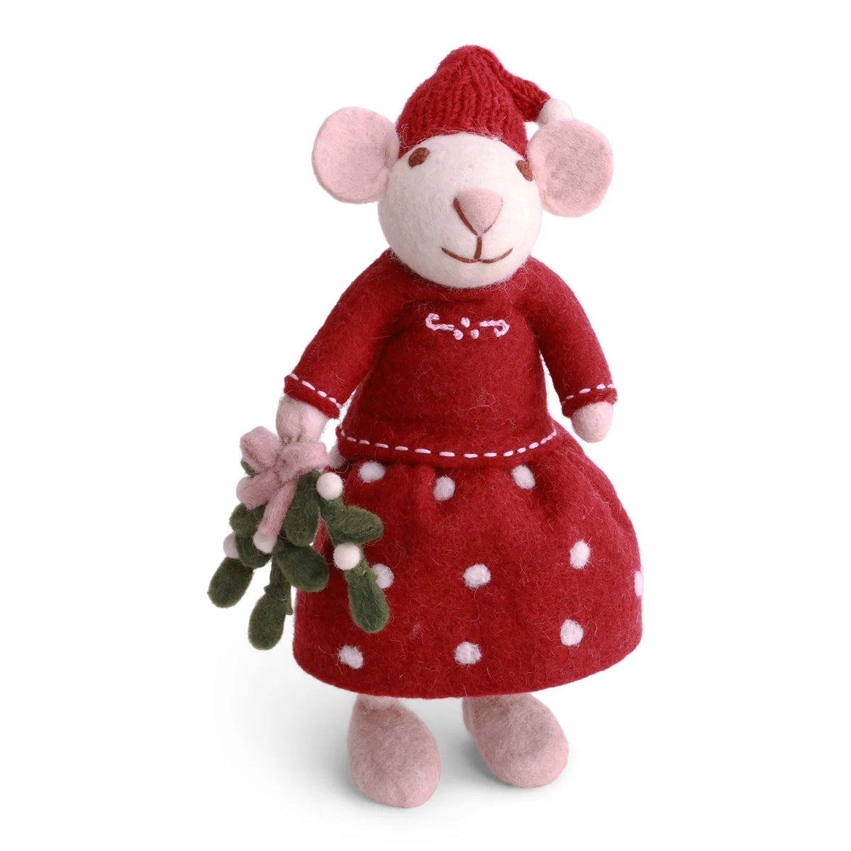 Medium White Girly Mouse w/Mistletoe Eleish Van Breems Home