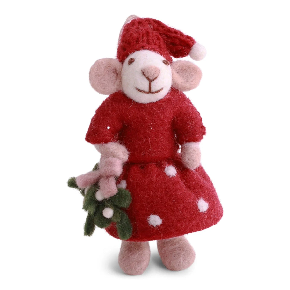 Small White Girly Mouse W/Mistletoe Eleish Van Breems Home