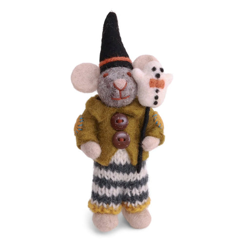 Small Grey Boy Mouse Ornament With Halloween Ghost